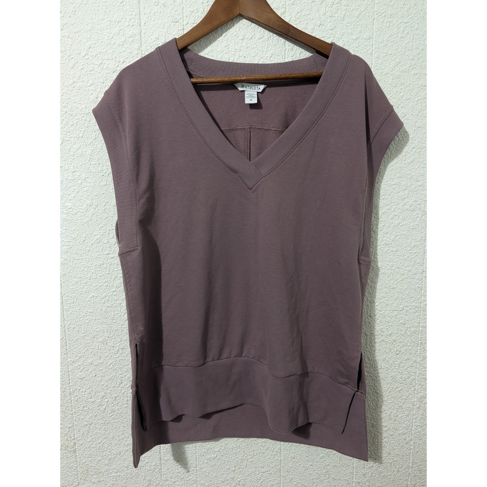 Athleta Retroterry V-Neck Sweatshirt Tee Size M Damask Mauve Pullover